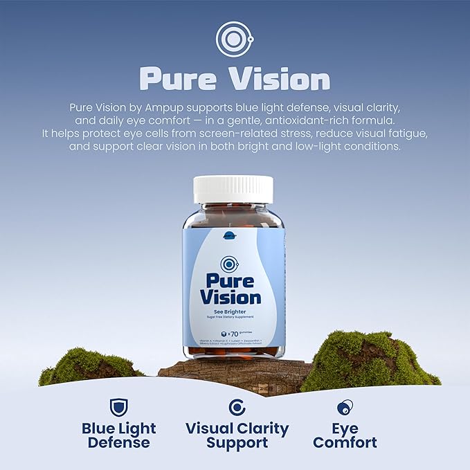 AmpUp Eye Wellness Sugar-Free Gummies with Lutein &amp Zeaxanthin Bilberry &amp Vitamin A + E Gluten Free Gelatin Free Non GMO Vegetarian Blueberry Flavor 70 Gummies (2)