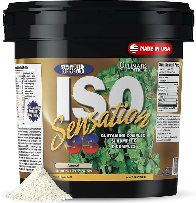 Ultimate Nutrition Whey Protein Isolate Powder with Glutamine Complex ISO Sensation 93 - Whey Protein Powder with Added Colostrum for Enhanced Recovery Immunity &amp Gut Health - Natural 5lbs