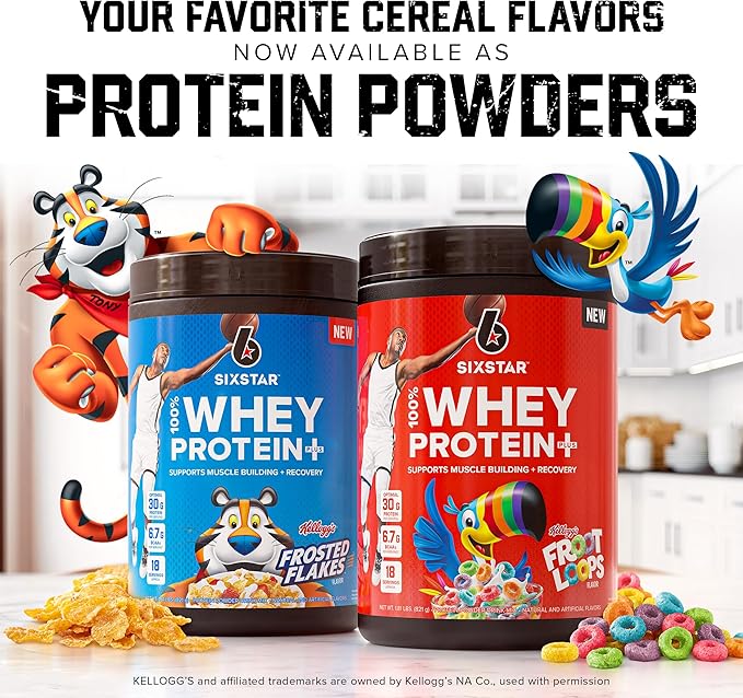 Six Star Whey Protein Powder Plus Kellogg's Froot Loops &amp Frosted Flakes Flavors | 30g Protein | Muscle Builder for Men &amp Women | 1.8lb Each