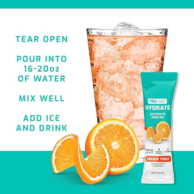 TRULABS Hydrate - Orange Twist. Sugar Free Electrolytes Hydration Packets. Each Serving Contains 1422 mg of Electrolytes &amp19 Vitamins &amp Minerals (16 ct)