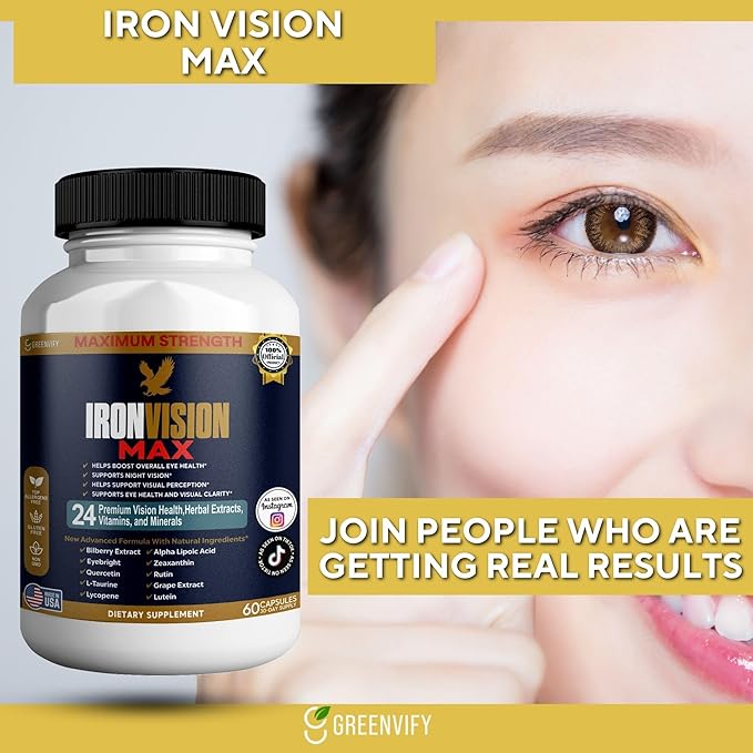 IronVision Max Eye Health Supplement 24 Premium Vitamins &amp Minerals Lutein Bilberry Extract 60 Capsules (1)