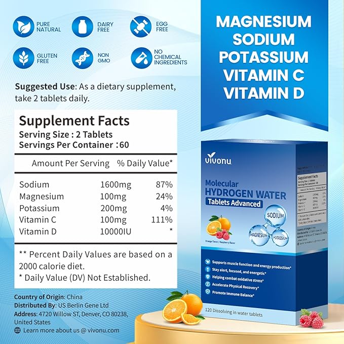 Magnesium Hydrogen Water Tablets Tablets for Drinking Water - H2 Molecular Tabs | Magnesium* Pills Electrolytes Hydration Supplement to Support Healthy Aging &amp Energy Boost (1 Pack)