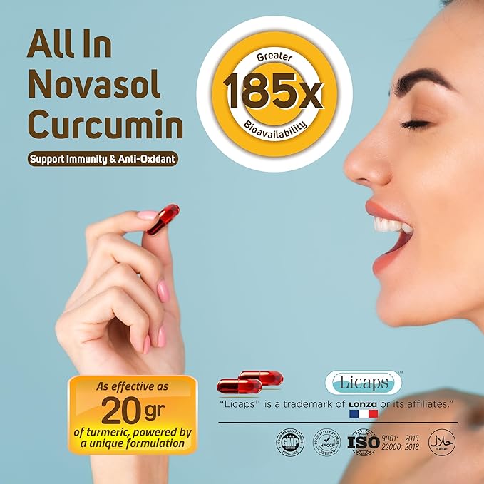 All in Novasol Curcumin Herbal Supplement – Advanced Curcumin Formula Enhanced Absorption Licaps Capsules Supports Antioxidant Immune &amp Cellular Health | 60 Capsules