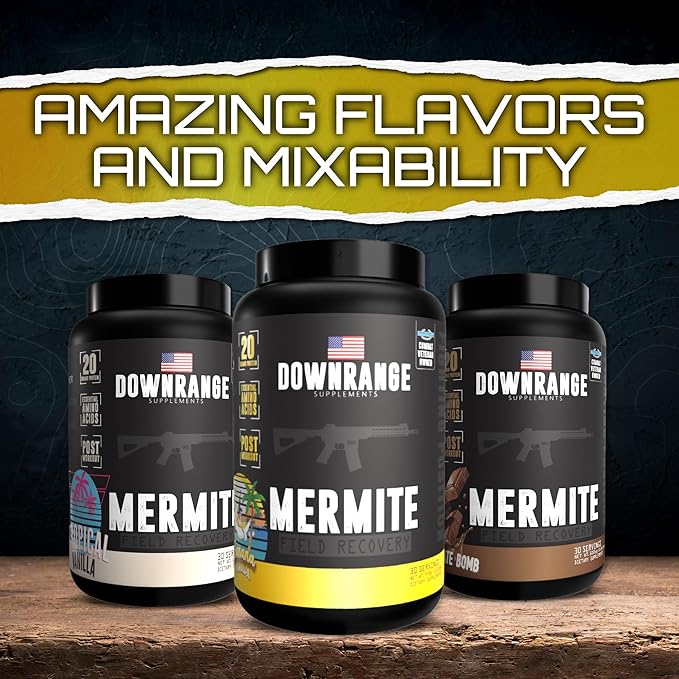 DownRange Mermite Whey Protein Powder Post Workout Muscle Recovery and Energy Support Drink Mix Supplement with 20g Whey Protein 9g Amino Acid 30 Servings (Banana)