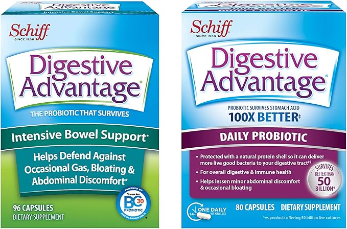 Digestive Advantage 96 Capsules Intensive Bowel Support Probiotic Supplement and Daily Probiotic Capsule 80 Capsules Survives