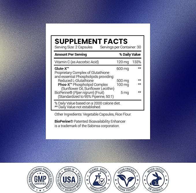 Research Verified® Glutathione - Liposomal Glutathione 500mg with Phospholipid Complex Vitamin C Bioperine® - Vegan - 60 Capsules Per Bottle (3 Bottles)