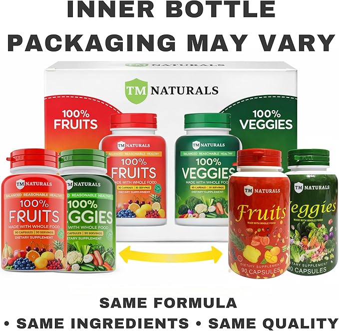 Fruit and Veggies Supplement Vitamins for Men and Women - Super Fruits and Veggies Capsules to Support Balanced Nutrition and Energy Levels - Whole Natural Super Foods 90 Count (Pack of 2)