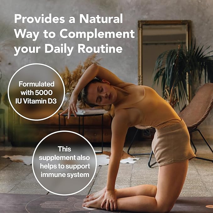 Quantum Nutrition Labs Vitamin D3 and K2 Supplement - Bone &amp Heart Health Support for Women &amp Men 5000 IU Vegan Vitamins Allows Calcium Absorption Gluten-Free - 30 Plant Based Capsules