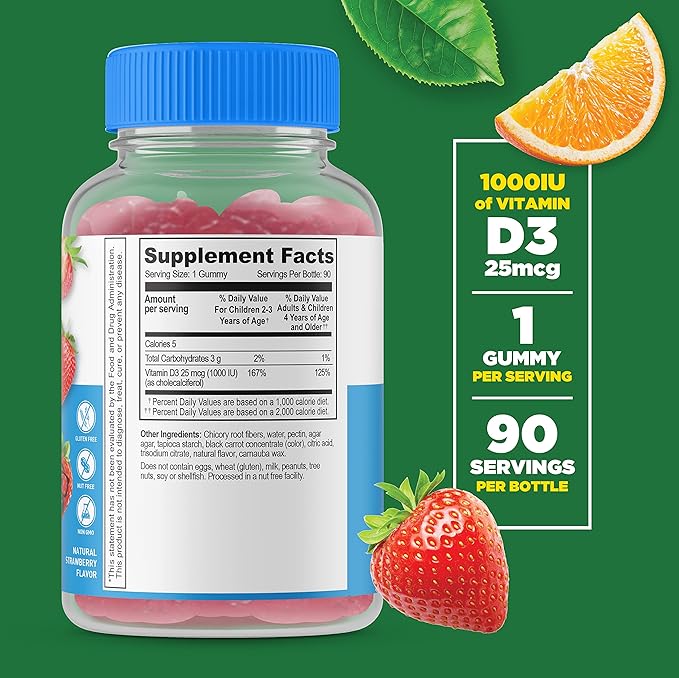 Lifeable Sugar Free Preciotic Fiber Kids + Vitamin D Kids Gummies Bundle - Great Tasting Vitamin Supplement Gluten Free GMO Free Chewable Gummy