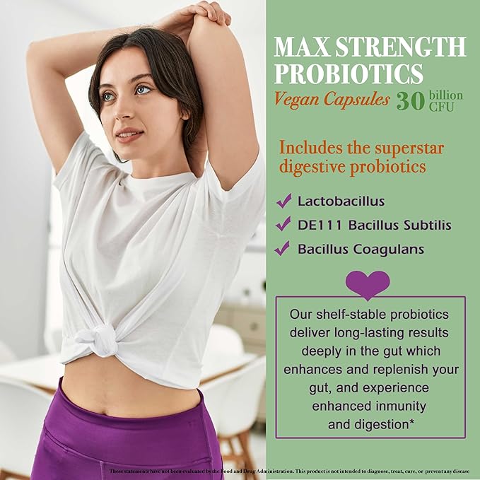 30 Billion Probiotics – 10 Strains | Vegan Non-GMO | Healthy Gut - Supports Digestive – Occasional Constipation Diarrhea Gas &amp Bloating. for Women &amp Men | 30 Count