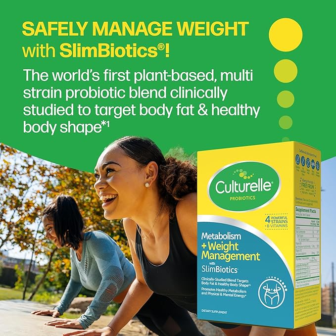 Culturelle Metabolism + Weight Management with SlimBiotics® Probiotic Capsules – 30 Count – Helps Safely Manage Weight - Promotes Healthy Metabolism and Physical &amp Mental Energy