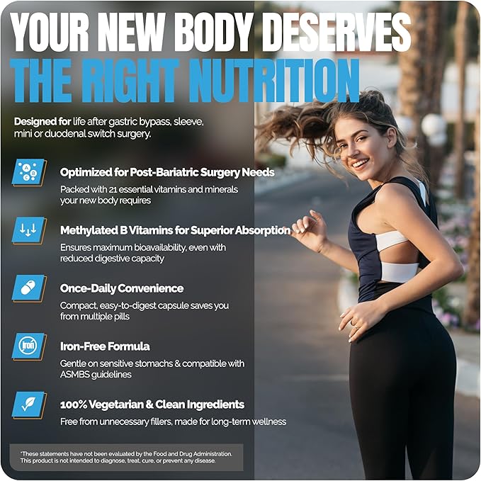Shiny Leaf Methylated Bariatric Multivitamin Without Iron – Vitamins for Gastric Bypass &amp Sleeve 1 Daily Capsule W Methylated Folate B12 A C D K &amp More. Vegetarian Soy-Free USA Made (1