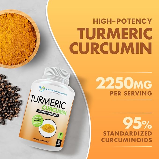 Turmeric Curcumin Supplement - 2250mg/d - Veggie Caps - 95% Curcuminoids with Black Pepper Extract (Bioperine) - 750mg Capsules - 100% Organic - Most Powerful Turmeric (Pack of 3)