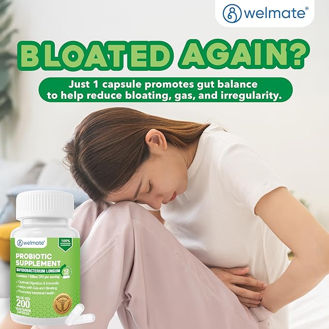 WELMATE Bifidobacterium - Probiotic Supplement - Supports Gut Health - Immune Support - Digestive Enzymes - Gluten Free - Vegan - Men &amp Womens Probiotic - Value Size - 200 Count