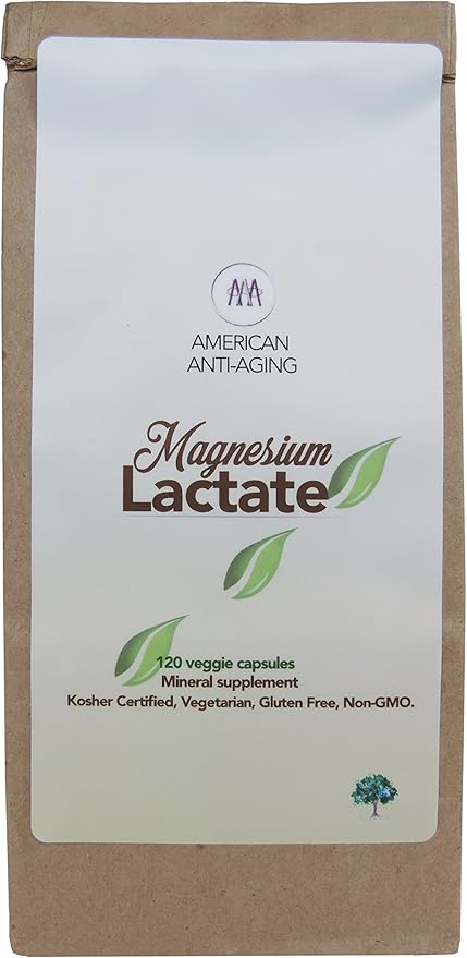 Magnesium Lactate 500 mg 120 Easy to Swallow Small Vegetarian Capsules. Doctor formulated. High Absorption. Recycled Eco-Friendly Paper Bags for Original Purchases or Bottle Refills. Made in USA.