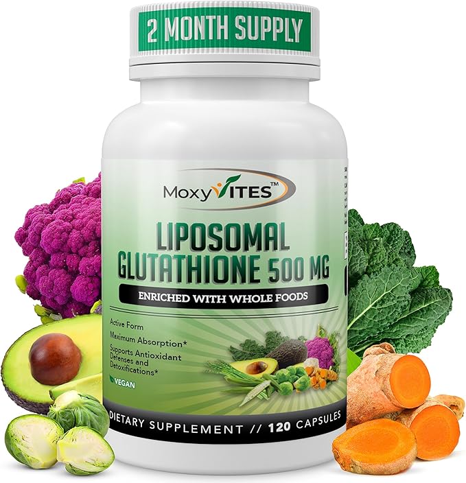 Liposomal Glutathione Supplement 500mg - Pure L Glutathione (GSH) Reduced - Active Form Made with Organic Whole Food Non GMO Phospholipid Complex - Antioxidant - 120 Count