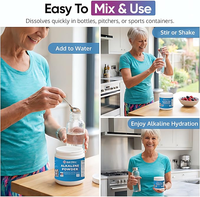 Just Fitter Alkaline Powder Supports pH Alkalinity Balance and Helps neutralize Acidity. Slow Release Formula for Better Absorption and Gentle on the Stomach. Helps Reduce Excess Body Acid.