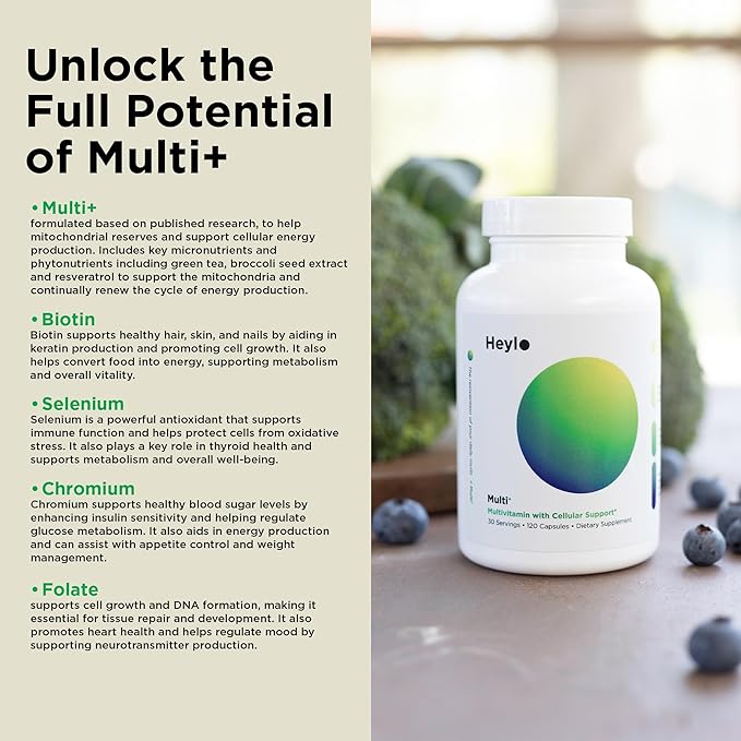 Heylo Multi+ Advanced Multivitamin Supplement – Boosts Energy Enhances Immune Support Provides Antioxidant Protection Promotes Detoxification with Vitamins Minerals Phytonutrients 120 Capsules