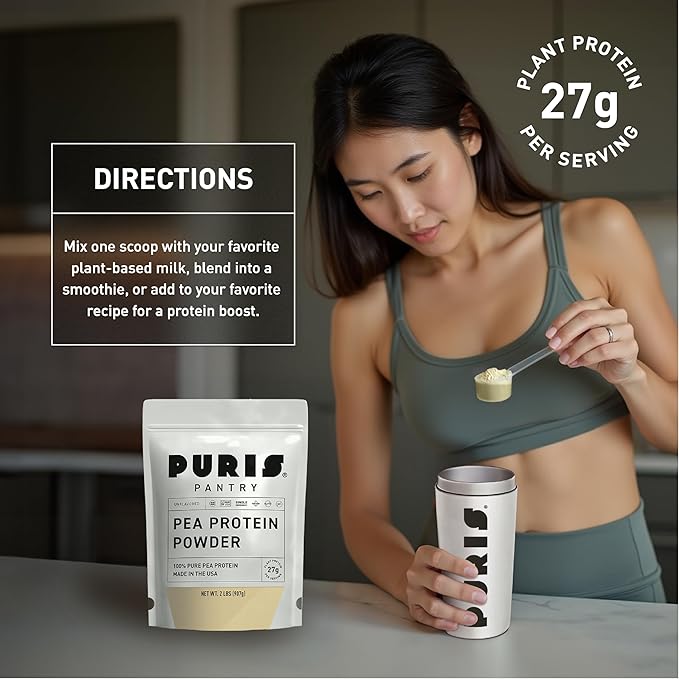 PURIS Pea Protein Powder – Plant-Based Vegan | 27g Per Serving | Dairy Soy and Gluten-Free | Clean Label Non-GMO | Smooth Neutral Taste | Great for Shakes Smoothies Baking (3 Pack Unflavored)
