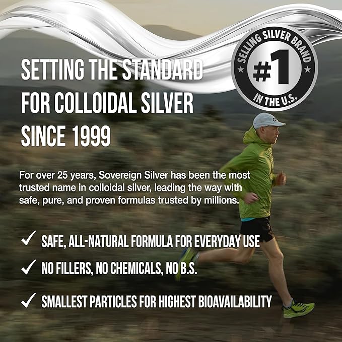 Sovereign Silver Immune Support - Colloidal Silver Bio-Active Silver Hydrosol 10 ppm Liquid Twist Top 32 Fl Oz (946 mL)