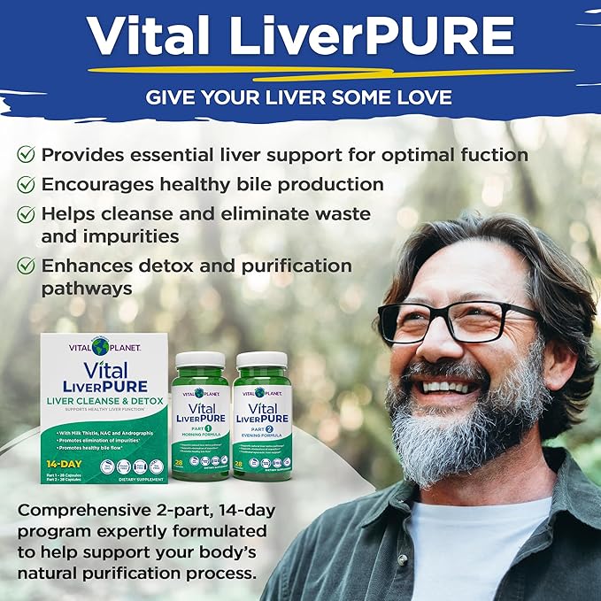 Vital Planet – Vital Liver Pure Liver Cleanse Detox &amp Repair with Milk Thistle NAC Supplement N-Acetyl Cysteine Andrographis Dandelion Turmeric Alpha Lipoic Acid 2-Part 14-Day Kit 56 Capsul