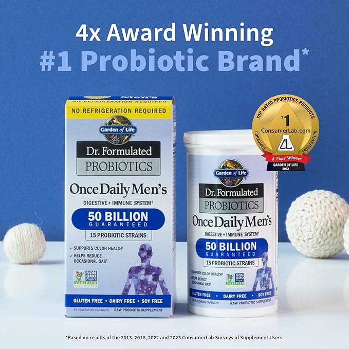 Garden of Life Probiotics for Men Dr Formulated 50 Billion CFU 15 Probiotics &amp Dr. Formulated Probiotics Organic Kids+ Plus Vitamin C &amp D - Berry Cherry - Gluten