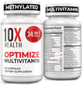 10X Health Optimize Methylated Multivitamin for Men - 90 Capsules 34 in 1 Formula with 800 mcg of Vitamin B12 5-MTHF NAC - Methyl B Complex