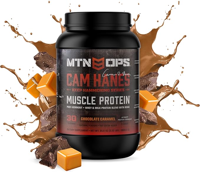 MTN OPS Cam Hanes Whey Protein &amp Pineapple BCAA Bundle – Chocolate Caramel Protein Powder + Amino Acids – Cameron Hanes Muscle Recovery &amp Endurance Support Stack