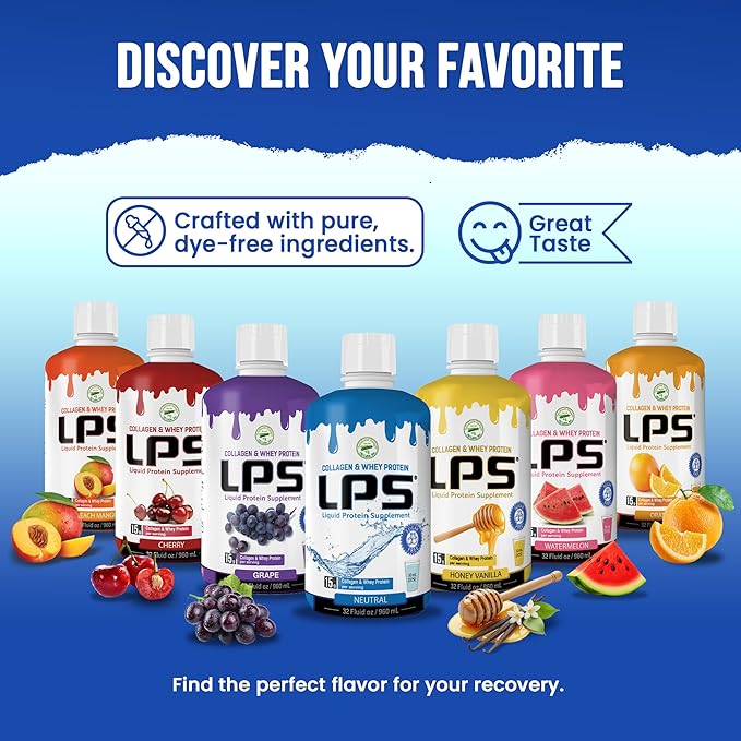 Lps Liquid Collagen &amp Whey Protein Supplement - Sugar-Free Dye-Free Non-Gmo Drink - Hydrolyzed Collagen &amp Whey Peptides Promotes Healthy Skin &amp Hair For Men &amp Women Cherry 32 Fl Oz