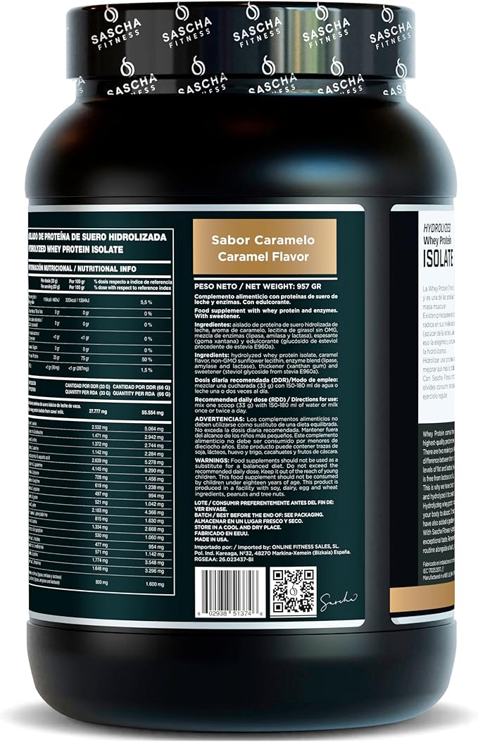 SASCHA FITNESS Hydrolyzed Whey Protein Isolate100% Grass-Fed (2.11 Pounds) (Caramel Flavor)