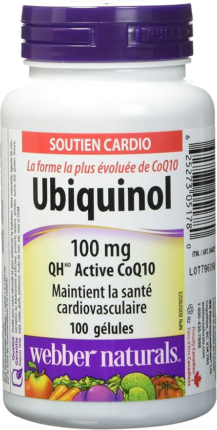 Webber Naturals Ubiquinol 100mg QH Active CoQ10 100 softgels