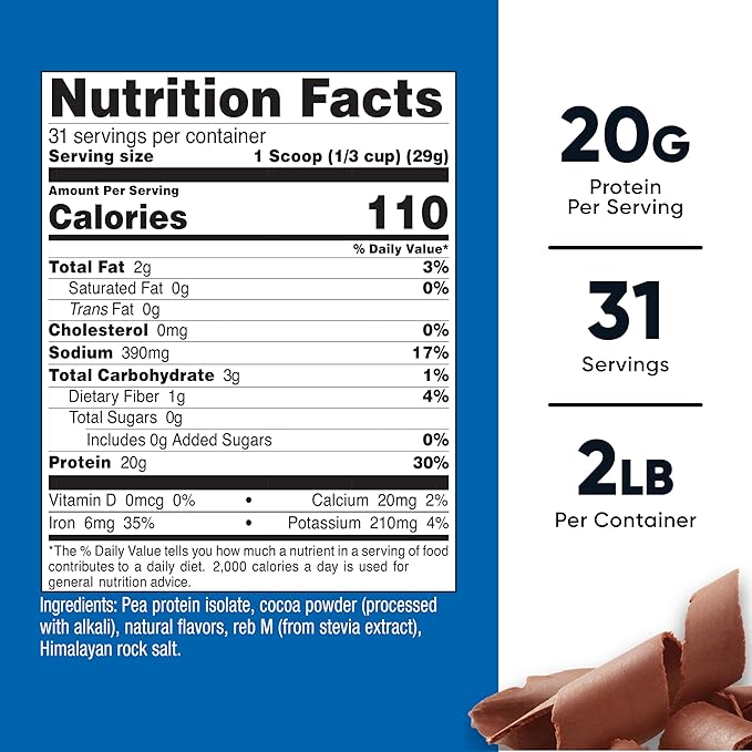Nutricost Pea Protein Powder (2 LBS) Chocolate - 20g of Vegan Pea Protein Isolate GMO-Free Gluten-Free 31 Servings