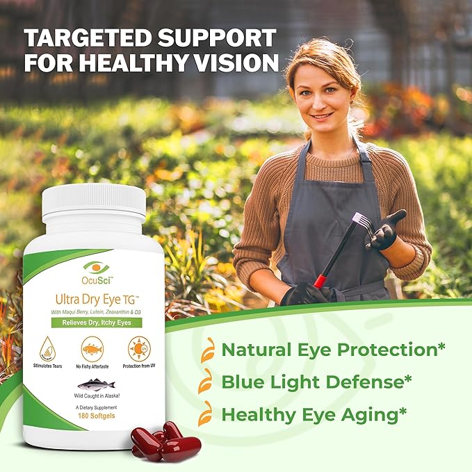 Formulated to Help Relieve Dry Itchy Eyes - 1700mg Triglyceride Omega-3 + EPA &amp DHA LuteinZeaxanthin B12 D3-60 Servings (Ultra Dry Eye UDETG - 2 Month)