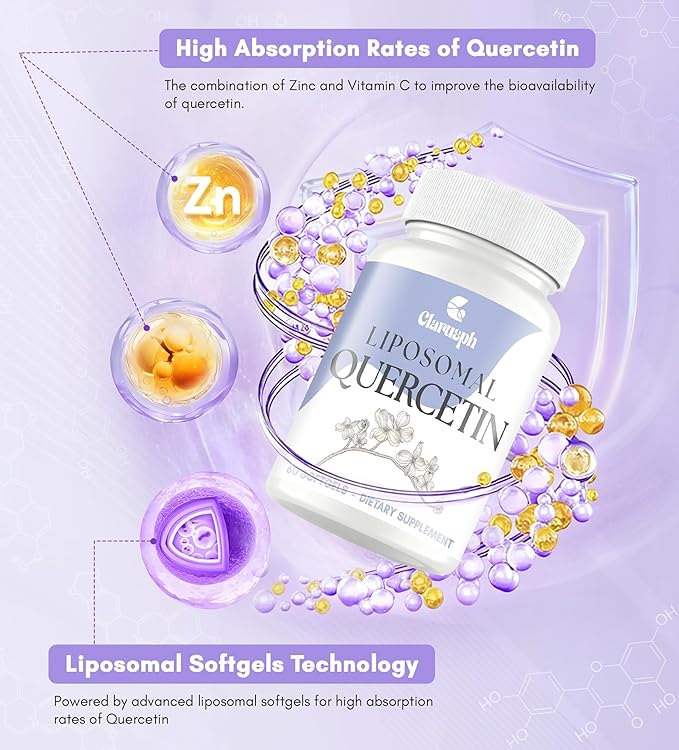 Quercetin with Bromelain | Liposomal Quercetin Supplements with Higher Absorption for Respiratory &amp Immunity* | Quercitin 1000mg with Vitamin C &amp Zinc 120 Softgels (60 Day Supply)