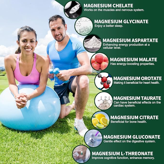Magnesium Supplement with 9 Forms of High Absorption Magnesium Glycinate L-threonate Citrate Malate and More for Muscle Brain Support Non-GMO Gluten &amp Soy Free 60 Capsules