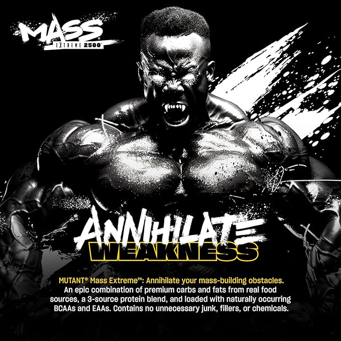 Mutant Mass Extreme 2500 - High Calorie Mass Gainer Whey Protein Powder with Creatine &amp Amino Acids - Muscle Building &amp Weight Gain Supplement for Hard Gainers - Vanilla Ice Cream 12 lbs
