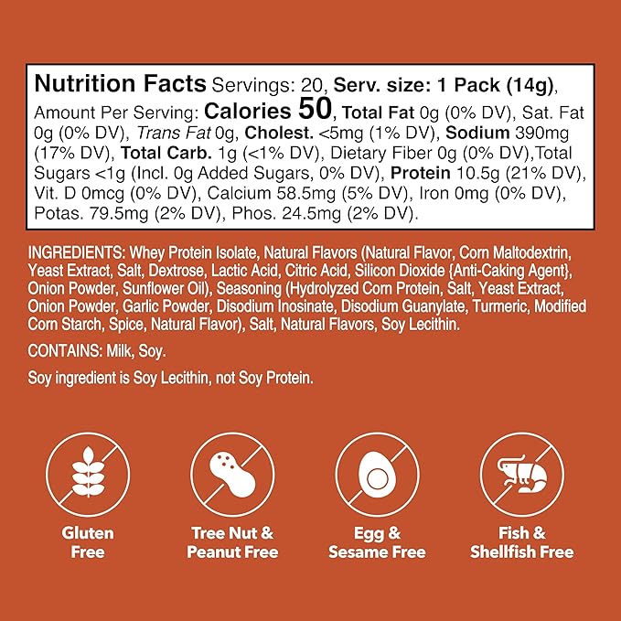 Unjury Whey Protein Powder Individual Stick Packs | French Onion | 10.5g 100% Whey Isolate Protein Powder | Low Carb and Lactose Free | Gluten Free | Certified Kosher | 20 Servings