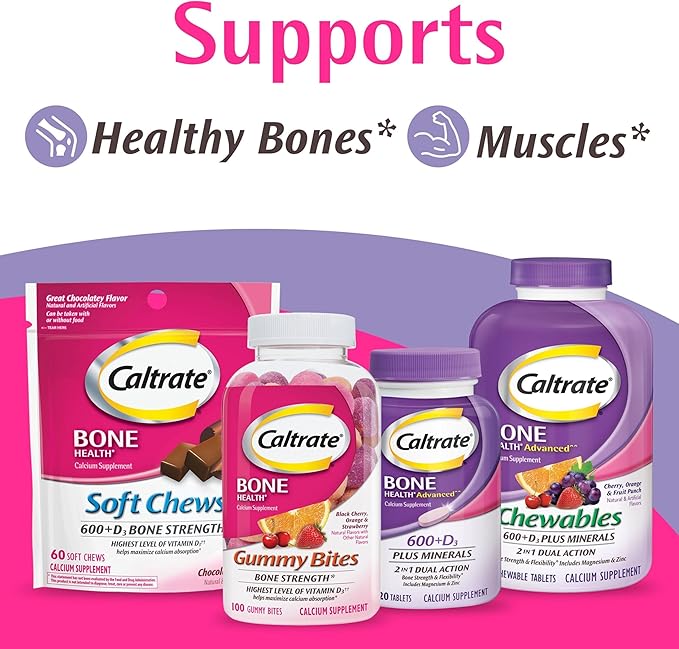 Caltrate Gummy Bites 500 mg Calcium and Vitamin D Supplement Black Cherry Strawberry Orange - 100 Count
