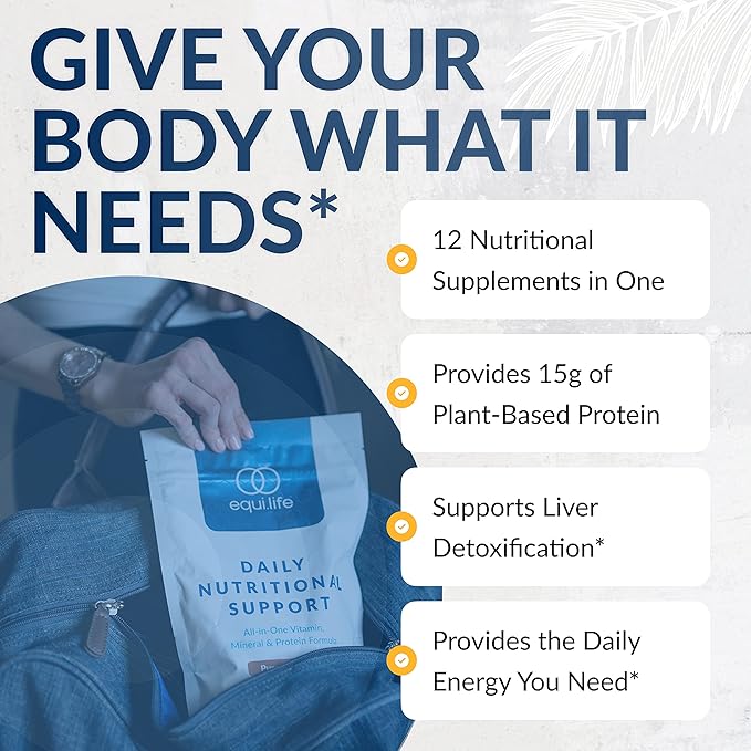 Equilife Daily Nutritional Support All-in-One Multivitamin Meal Replacement Pure Chocolate Flavor 15G Plant Protein Supports Overall Wellness Including Energy Digestion &amp Skin 14 Servings