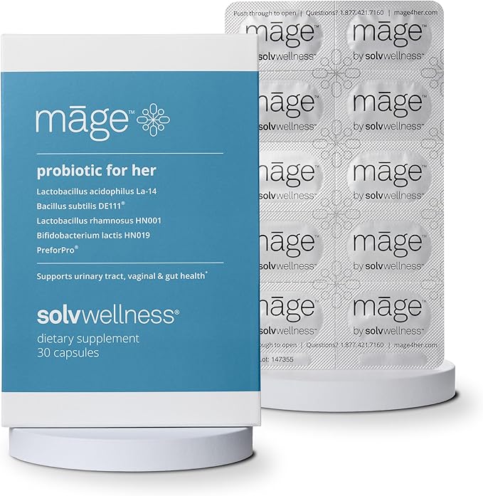 Solv Wellness Mage Probiotic for Her Daily Womens Prebiotic and Probiotics Blend Nutritional Supplements for Digestive Vaginal PH Balance Urinary Tract Health Support 30 Capsules
