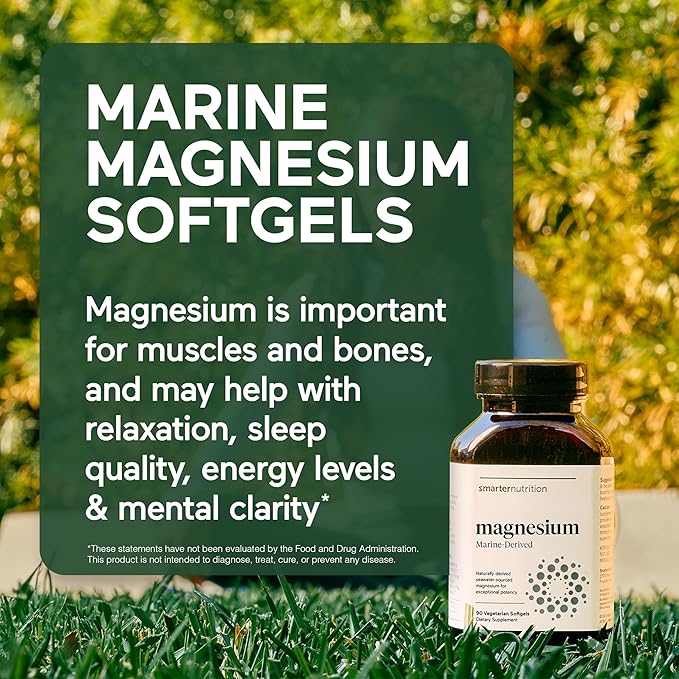 Smarter Nutrition Marine Magnesium Supplement 300mg - Naturally Sourced Clinically Tested Magnesium + Avocado Oil &amp AstraGin for High Absorption - Non-GMO (90 Count (Pack of 6))