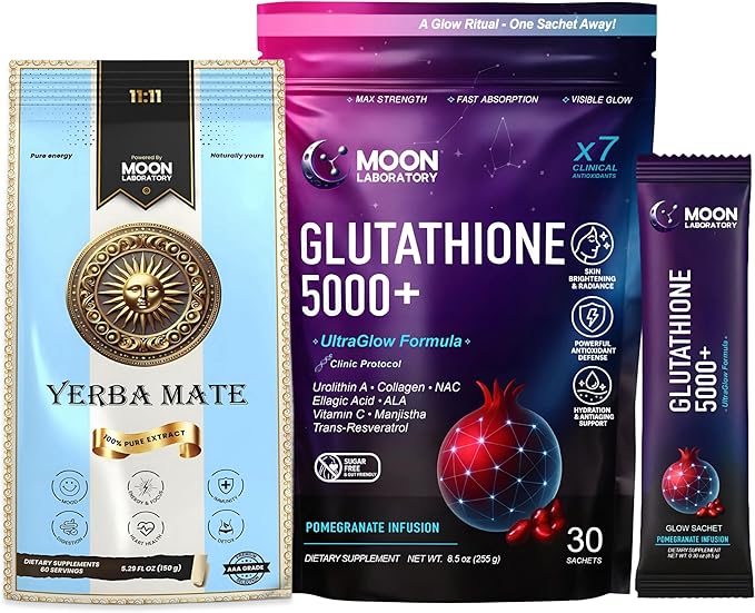 Glutathione 5000mg Detox &amp Energy Bundle with Yerba Mate – Antioxidant Support Metabolism &amp Focus