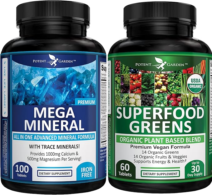 Potent Garden Organic Superfood Greens + Mega Mineral – Daily Greens &amp Mineral Support Bundle