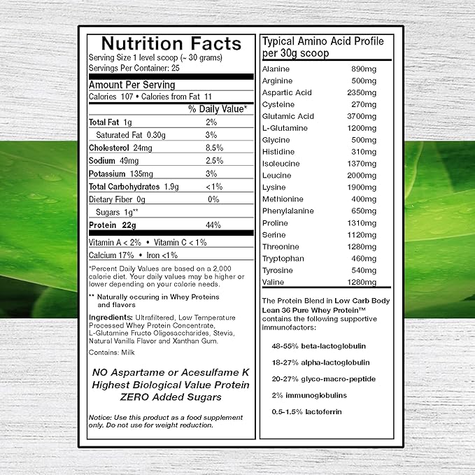 Pure 100 Percent - Undenatured Grass Fed Whey Protein by Doctors Nutra Low Carb Low Fat Rich Vanilla Flavor Nothing Artificial - Ultrafiltered Plus 1000 Milligrams L-Glutamine