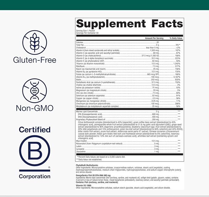 Metagenics Wellness Essentials Daily Packs - Multivitamin &amp Omega-3 Packets with Vitamins A C D E &amp B - Supports Heart Brain Immune &amp Bone Health* - Non-GMO Gluten-Free - GMP Certifi