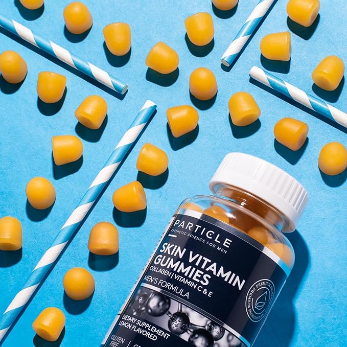 Particle Skin Vitamin Gummies Gluten Free Daily Supplement for Healthy Skin Support Men's Supplement Made with Vitamin C Collagen Biotin &amp Zinc Lemon Flavor 60 Gummies 1 Month Supply