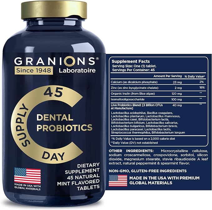 Dental Probiotics for Teeth and Gums - Fresh Breath Lactobacillus Salivarius Probiotic for Women and Men - Oral Probiotics for Mouth Bad Breath Dental Probiotic for Mouth Health - 45 Mint Tablets