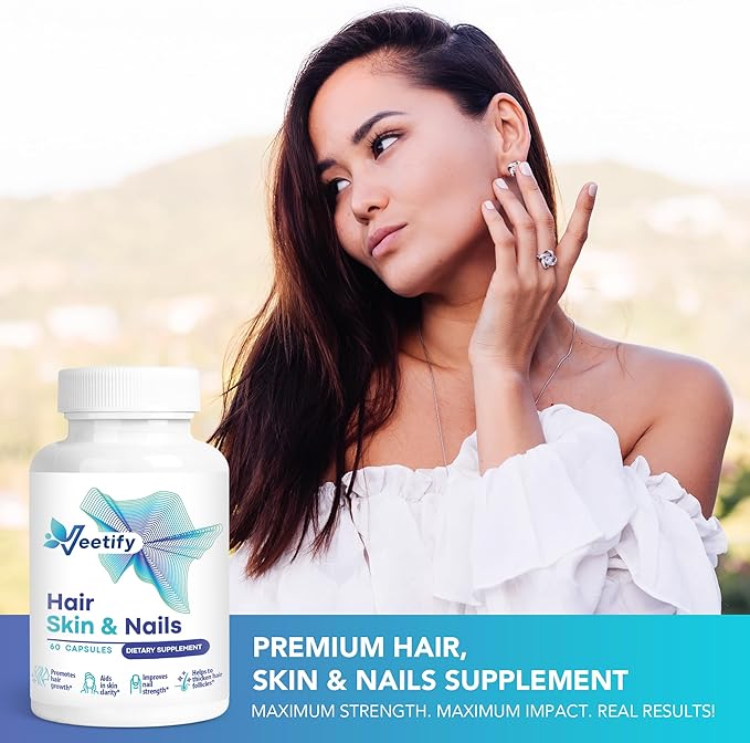 Hair Skin and Nails Vitamins – Biotin + Fo-Ti Bamboo &amp Horsetail Extracts + PABA – Herbal Beauty Complex for Hair Growth Radiant Skin &amp Strong Nails – 60 Vegan Capsules