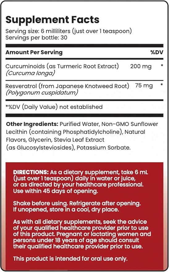 Rho Nutrition Liposomal Curcumin + Resveratrol (1 Pack) – Ultra High Absorption Liquid Curcumin Supplement – Promotes Joint Comfort Mobility Cellular Health and Overall Well-Being