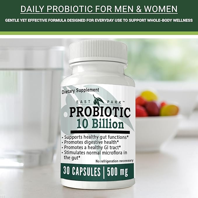 East Park Research d-Lenolate Probiotic Supplement | Probiotic 10 Billion CFUs Supports Gut &amp Digestive Health | Dietary Supplement Probiotics for Women and Men (500mg) 30 Capsules